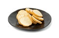 Dry Round Crackers Isolated, Sliced French Baguette Bread, Crunchy Croutons, Bruschetta Crackers, Round Rusks Royalty Free Stock Photo