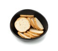 Dry Round Crackers Isolated, Sliced French Baguette Bread, Crunchy Croutons, Bruschetta Crackers, Round Rusks Royalty Free Stock Photo