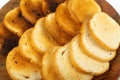 Dry Round Crackers Isolated, Sliced French Baguette Bread, Crunchy Croutons, Bruschetta Crackers, Round Rusks Royalty Free Stock Photo