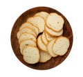 Dry Round Crackers Isolated, Sliced French Baguette Bread, Crunchy Croutons, Bruschetta Crackers, Round Rusks Royalty Free Stock Photo