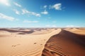 Dry Sahara, yellow sand, blue sky, sun over African adventure