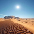 Dry Sahara, yellow sand, blue sky, sun over African adventure