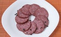 Dry salami whit black pepper Royalty Free Stock Photo