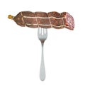 Dry sausage on fork, 3D rendering