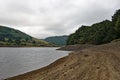 Dry slopes and banks of Lady Bower reservoir in late summer. Royalty Free Stock Photo