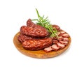 Dry Smoked Sausages Isolated, Salami Sticks, Kielbasa, Cabanossi, Kabanos, Dry Embutido, Chorizo, Bratwurst Royalty Free Stock Photo