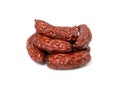 Dry Smoked Sausages Isolated, Salami Sticks, Kielbasa, Cabanossi, Kabanos, Dry Embutido, Chorizo, Bratwurst Royalty Free Stock Photo