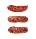 Dry Smoked Sausages Isolated, Salami Sticks, Kielbasa, Cabanossi, Kabanos, Dry Embutido, Chorizo, Bratwurst Royalty Free Stock Photo