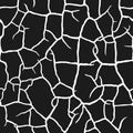 Black and white dry cracked ground texture, vector background, seamless pattern