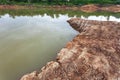 Dry soil with lake concept of environment background.