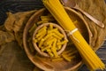 Dry spaghetti cuisine various wooden delicious background ingredient, uncooked