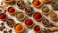 Dry spices wooden cooking various kitchen aroma food powder vintage seasoning