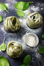 Dry spinach pasta, fresh spinach and flour