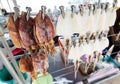 Dry squid hanging for sale. Royalty Free Stock Photo