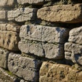 Dry stone wall composed of rectangular limestone blocks, unevenly stacked without mortar. The Royalty Free Stock Photo