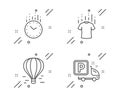 Dry t-shirt, Air balloon and Time icons set. Truck parking sign. Laundry shirt, Flight travel, Clock. Vector Royalty Free Stock Photo