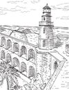 Dry Tortugas National Park Site of Fort Jefferson and Garden Key Lighthouse Florida Woodcut Black and White