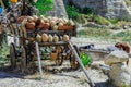 Dry Tree with the Authentic Clay pots near the town GÃÂ¶reme in Cappadocia Royalty Free Stock Photo