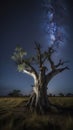 A dry tree with glowing sky in Australia landscape photograph generative AI Royalty Free Stock Photo