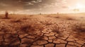 Dry trees and plants affected by lack of water and rainfall on cracked soil. The concept of abnormal heat and drought on Royalty Free Stock Photo