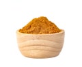 Dry turmeric powder or curcuma longa linn in wooden bowl isolated on white background Royalty Free Stock Photo