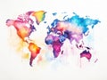 Dry watercolor world map artistic design