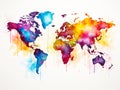 Dry watercolor world map artistic design