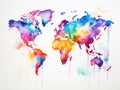 Dry watercolor world map artistic design