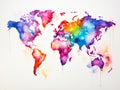 Dry watercolor world map artistic design