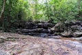 Dry waterfall in deep tropical rain forest in summer Royalty Free Stock Photo