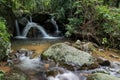 Dry waterfall in deep tropical rain forest in summer Royalty Free Stock Photo