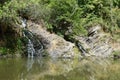 almost dry waterfall of the Elz with water in the lake Royalty Free Stock Photo