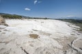 Dry white travertine pool terrace Royalty Free Stock Photo