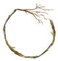 Dry wood branch frame wreath border watercolor