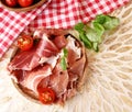 drycured meat ham, Parma prosciutto Royalty Free Stock Photo