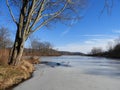 Dryden Lake covered in ice on winter day in NYS