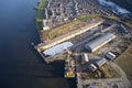 Drydock for shipbuilding construction industry aerial view at a dry dock in Greenock Scotland UK Royalty Free Stock Photo