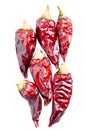 Dryed chili peppers on a white background