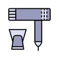 Dryer hair icon, hairdryer with blow air, use appliance, color web symbol. Vector illustration
