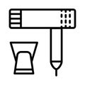 Dryer hair icon, hairdryer with blow air, use appliance, thin line web symbol. Vector illustration