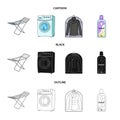 Dryer, washing machine, clean clothes, bleach. Dry cleaning set collection icons in cartoon,black,outline style vector