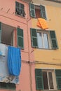 Drying bedclothes outdoors. Vernazza. Cinque Terre. Italy