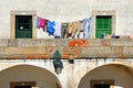 Drying clothes in Almeida historical village Royalty Free Stock Photo