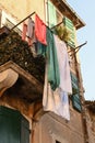 Drying clothes on the balcony Royalty Free Stock Photo