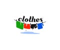 Drying clothes in clothesline logo design. Wet clothes drying on washing line vector design