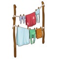 Drying clothes in the fresh air in cartoon style Royalty Free Stock Photo