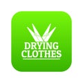 Drying clothes icon green vector