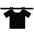 Drying clothes icon. Wash the T-shirt on clothespins. Clothesline Rope sign. flat style