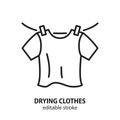 Drying clothes line vector icon. Editable stroke