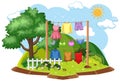 Drying clothes in outdoor scene